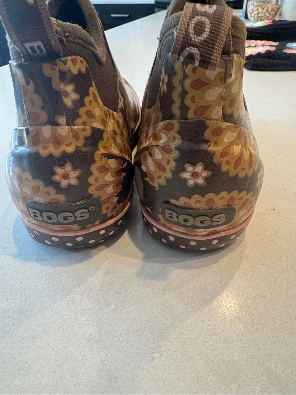 Bogs  Mattie dahlia Kids Brown & Yellow Floral Slip-On Rain Boots